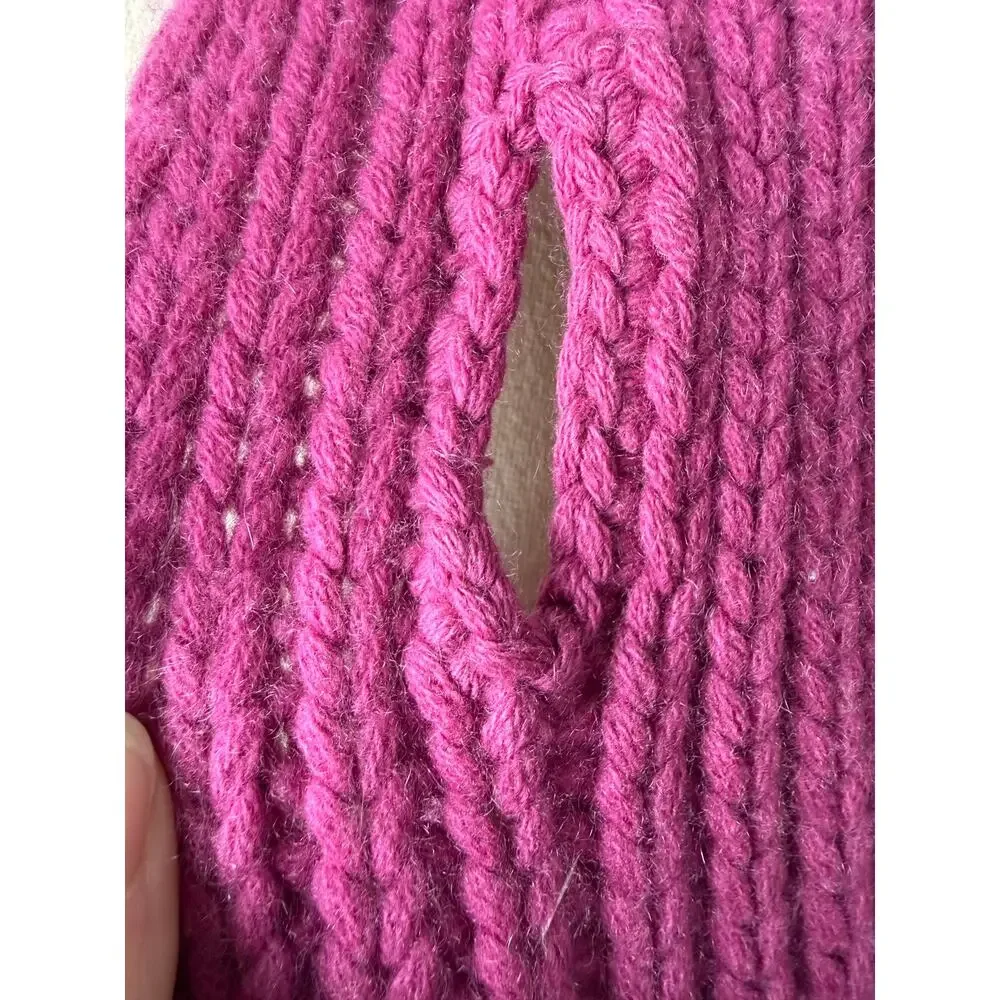 Banana Republic Hand Knit Cashmere Scarf Magenta Hot Pink Fringe Chunky Luxe